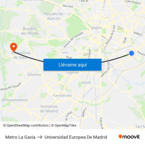 Metro La Gavia to Universidad Europea De Madrid map