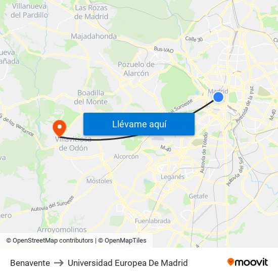 Benavente to Universidad Europea De Madrid map