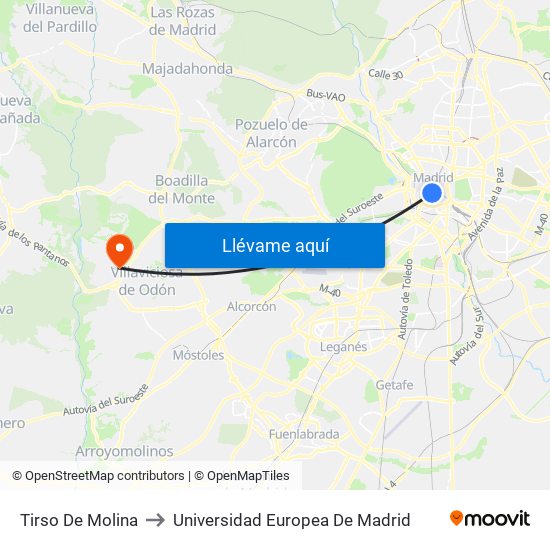 Tirso De Molina to Universidad Europea De Madrid map
