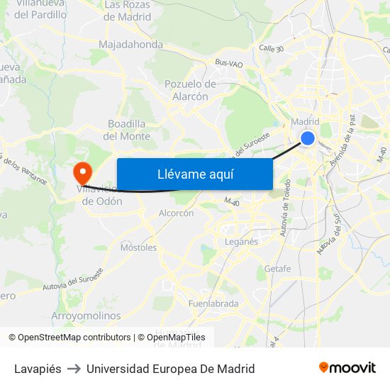 Lavapiés to Universidad Europea De Madrid map