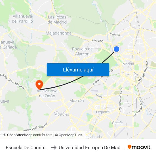 Escuela De Caminos to Universidad Europea De Madrid map