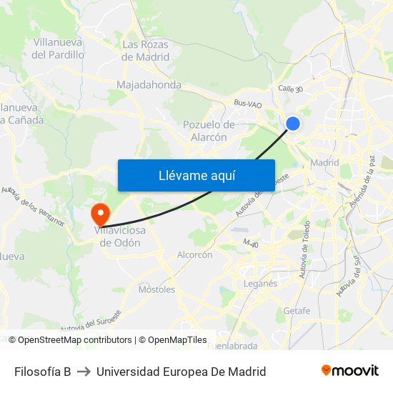 Filosofía B to Universidad Europea De Madrid map
