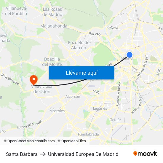 Santa Bárbara to Universidad Europea De Madrid map