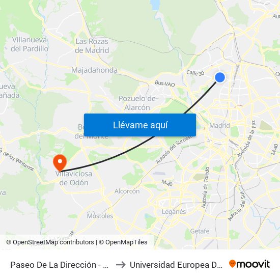Paseo De La Dirección - Cantueso to Universidad Europea De Madrid map