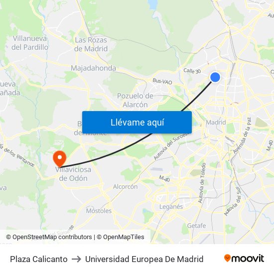 Plaza Calicanto to Universidad Europea De Madrid map