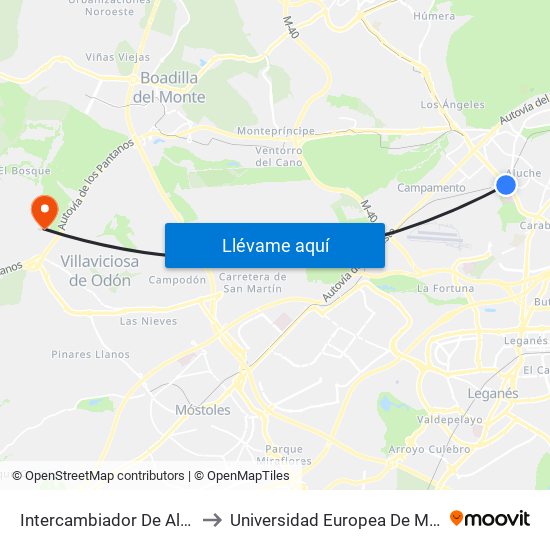 Intercambiador De Aluche to Universidad Europea De Madrid map