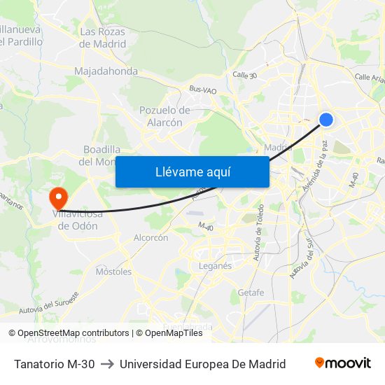 Tanatorio M-30 to Universidad Europea De Madrid map