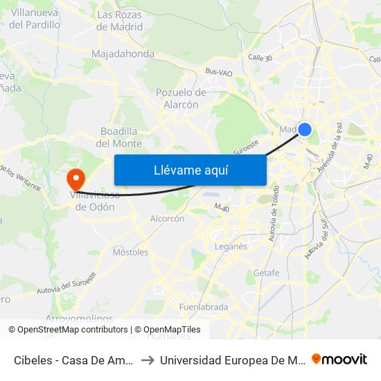 Cibeles - Casa De América to Universidad Europea De Madrid map