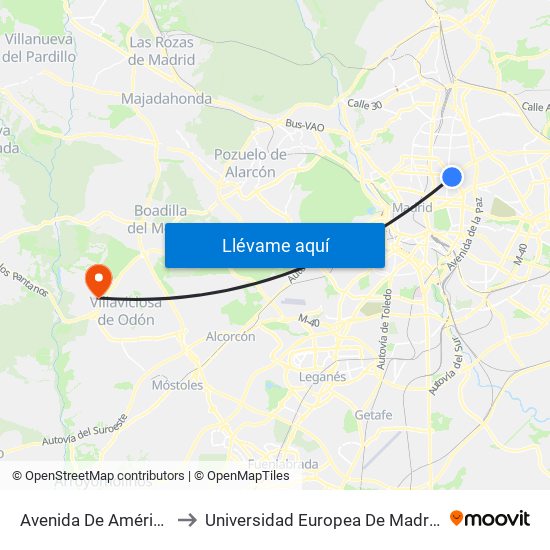Avenida De América to Universidad Europea De Madrid map