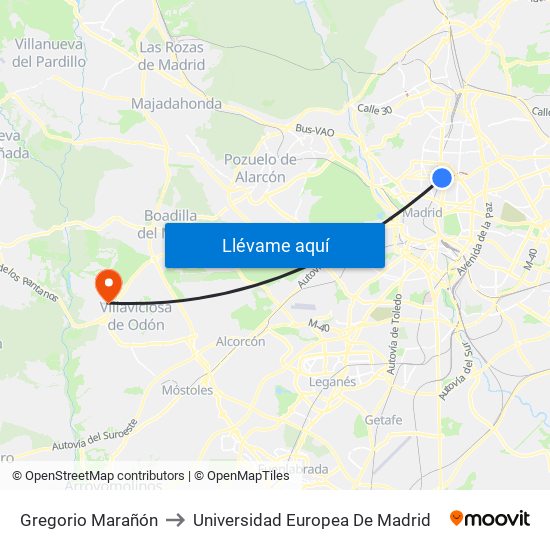 Gregorio Marañón to Universidad Europea De Madrid map