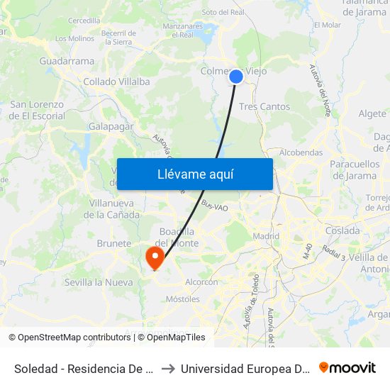 Soledad - Residencia De Ancianos to Universidad Europea De Madrid map