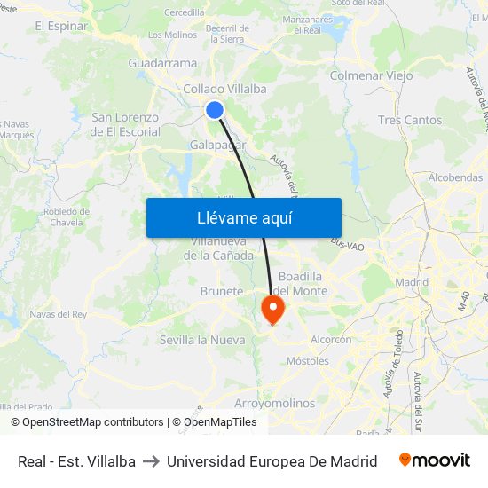 Real - Est. Villalba to Universidad Europea De Madrid map