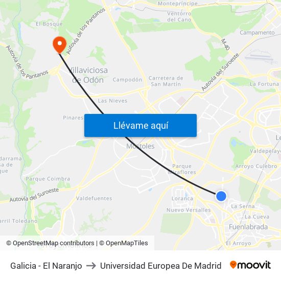 Galicia - El Naranjo to Universidad Europea De Madrid map