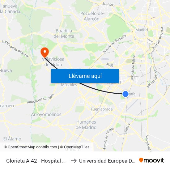 Glorieta A-42 - Hospital De Getafe to Universidad Europea De Madrid map