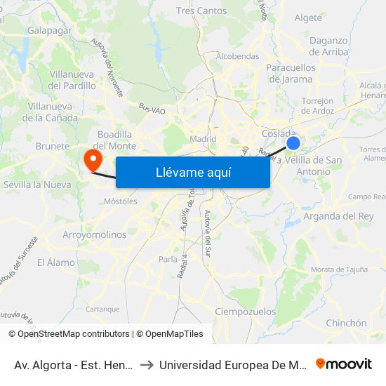 Av. Algorta - Est. Henares to Universidad Europea De Madrid map