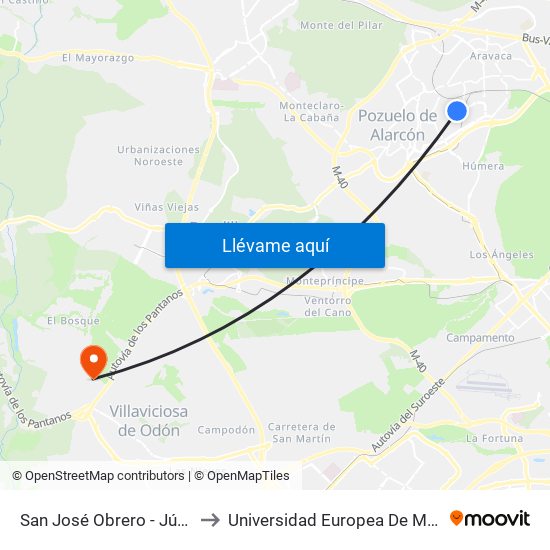 San José Obrero - Júpiter to Universidad Europea De Madrid map