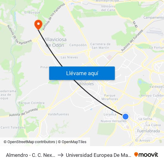 Almendro - C. C. Nexum to Universidad Europea De Madrid map