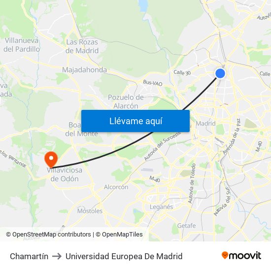 Chamartín to Universidad Europea De Madrid map