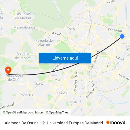 Alameda De Osuna to Universidad Europea De Madrid map