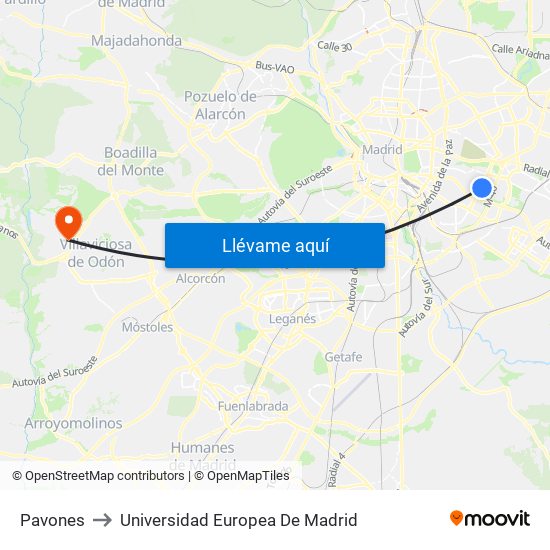 Pavones to Universidad Europea De Madrid map