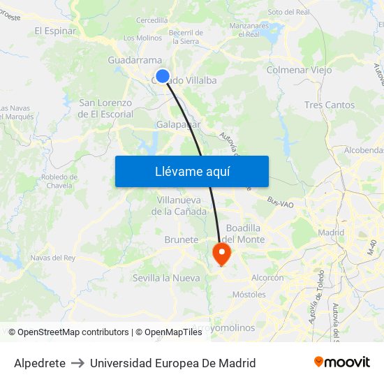 Alpedrete to Universidad Europea De Madrid map