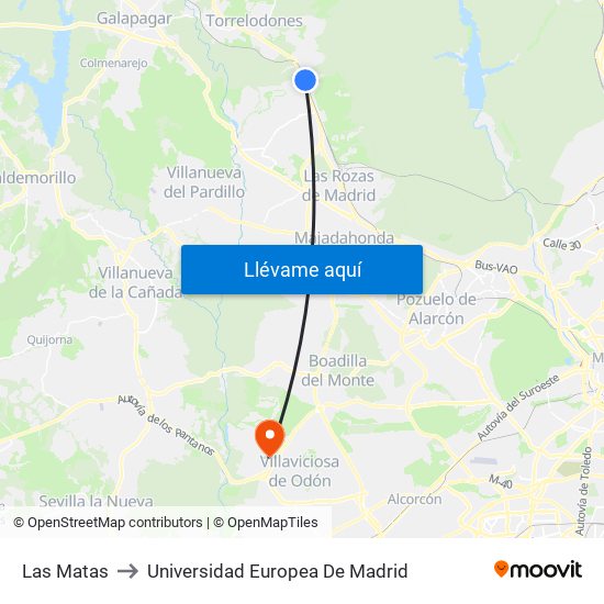 Las Matas to Universidad Europea De Madrid map