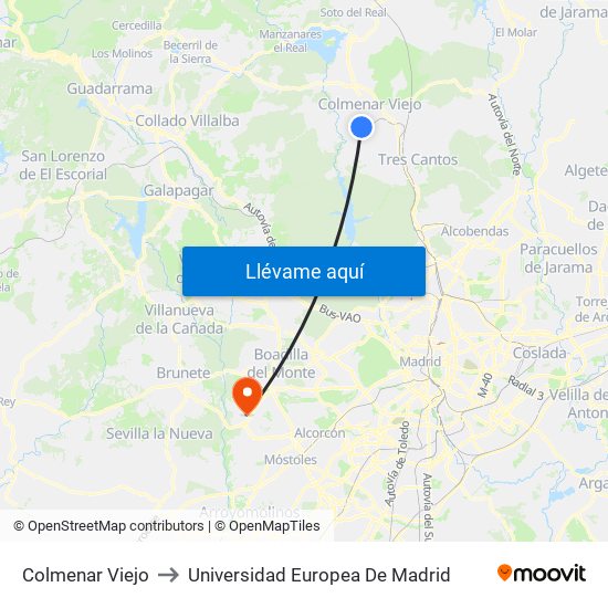 Colmenar Viejo to Universidad Europea De Madrid map