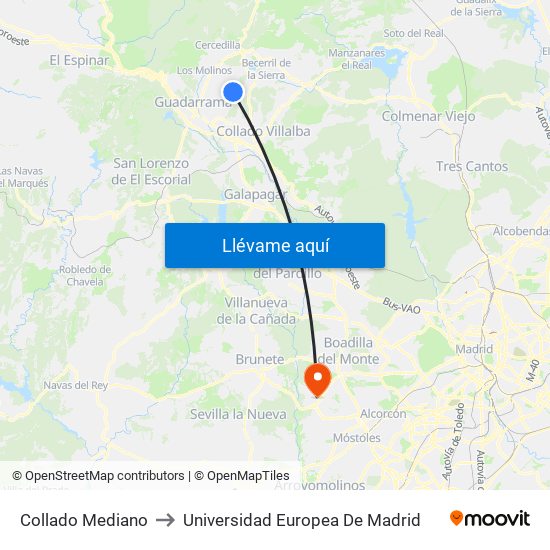 Collado Mediano to Universidad Europea De Madrid map