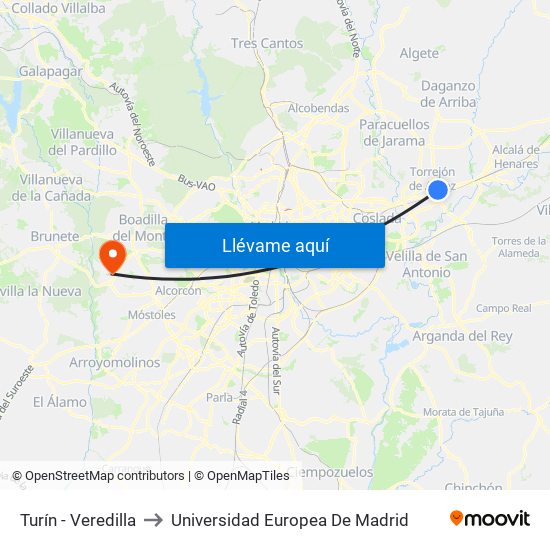 Turín - Veredilla to Universidad Europea De Madrid map
