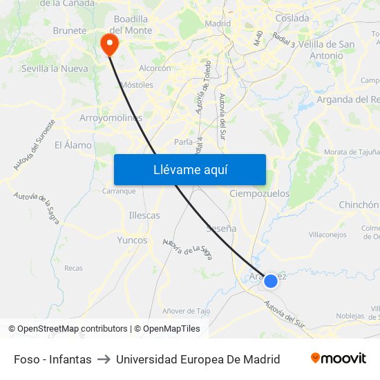Foso - Infantas to Universidad Europea De Madrid map