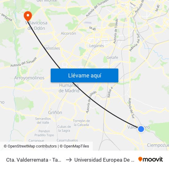 Cta. Valderremata - Tanatorio to Universidad Europea De Madrid map