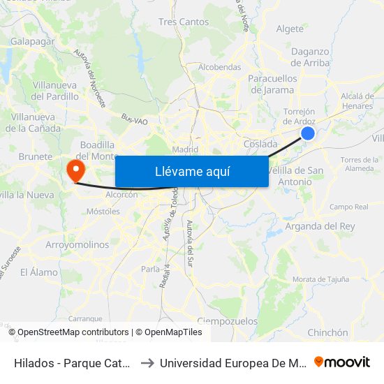 Hilados - Parque Cataluña to Universidad Europea De Madrid map