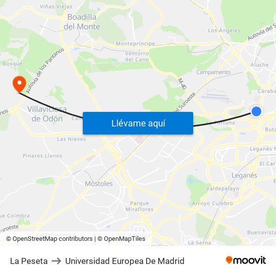 La Peseta to Universidad Europea De Madrid map