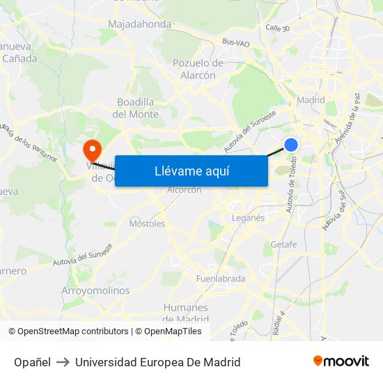 Opañel to Universidad Europea De Madrid map