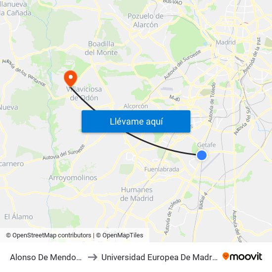 Alonso De Mendoza to Universidad Europea De Madrid map