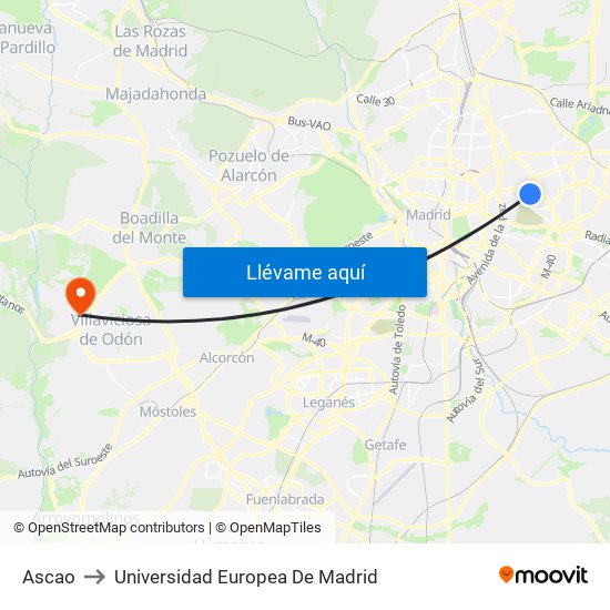 Ascao to Universidad Europea De Madrid map