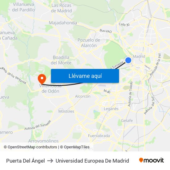 Puerta Del Ángel to Universidad Europea De Madrid map