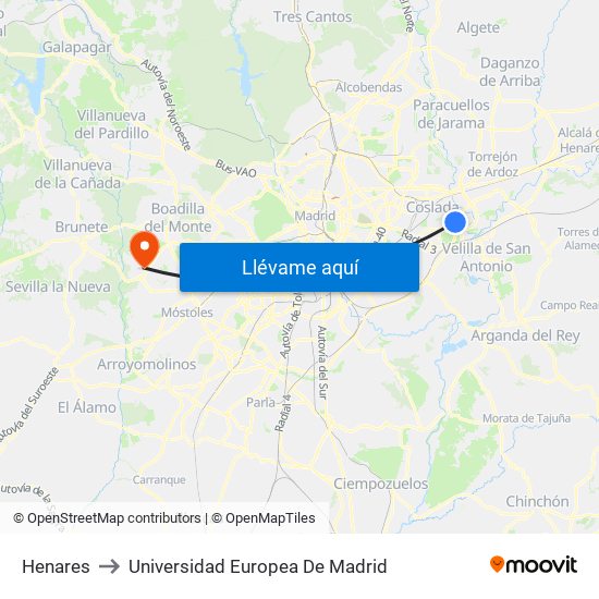 Henares to Universidad Europea De Madrid map