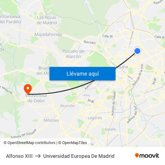 Alfonso XIII to Universidad Europea De Madrid map