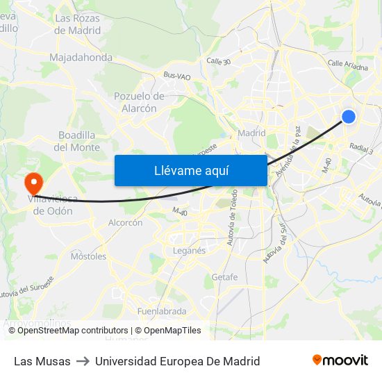 Las Musas to Universidad Europea De Madrid map