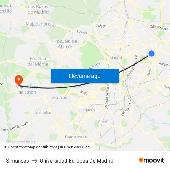 Simancas to Universidad Europea De Madrid map