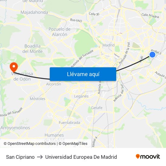 San Cipriano to Universidad Europea De Madrid map