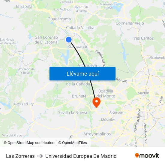 Las Zorreras to Universidad Europea De Madrid map