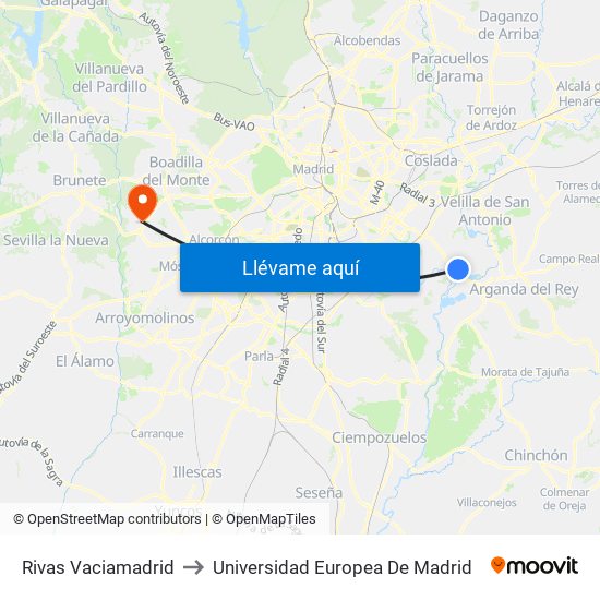 Rivas Vaciamadrid to Universidad Europea De Madrid map