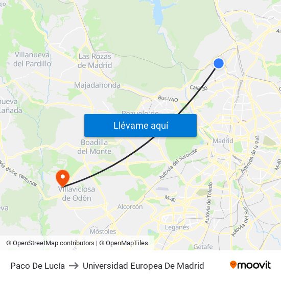 Paco De Lucía to Universidad Europea De Madrid map
