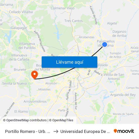 Portillo Romero - Urb. Pulido to Universidad Europea De Madrid map