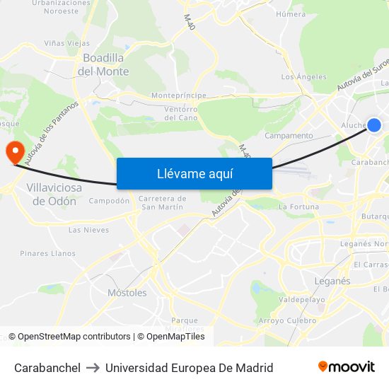 Carabanchel to Universidad Europea De Madrid map