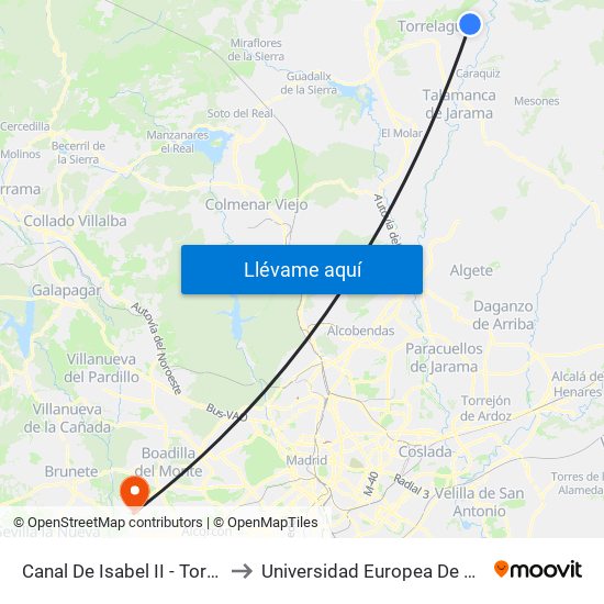 Canal De Isabel II - Torrearte to Universidad Europea De Madrid map