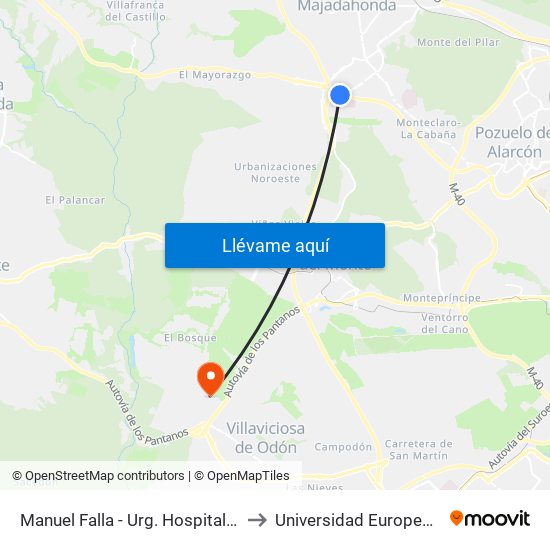 Manuel Falla - Urg. Hospital Pta. De Hierro to Universidad Europea De Madrid map