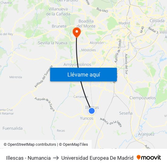 Illescas - Numancia to Universidad Europea De Madrid map